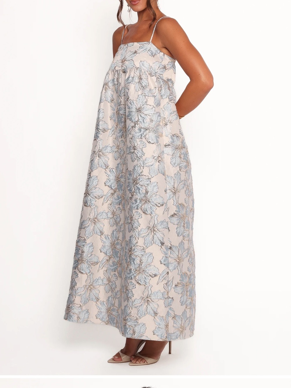 Petal & Pup Blush Maxi with Powder Blue Floral Embroidery